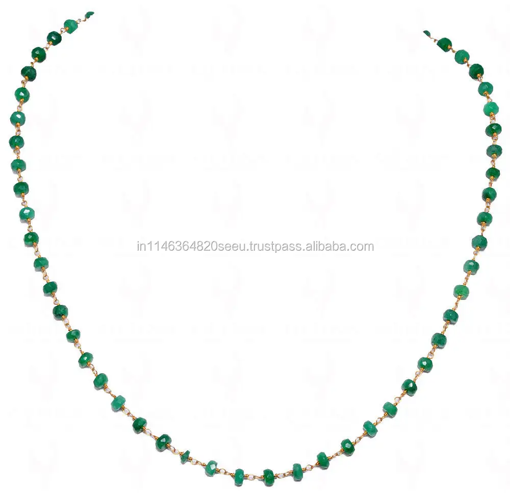 Green Tourmaline silver Chain Necklace Handmade Simple Rosary Bead Necklace