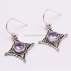 Boucles d'oreilles en argent massif 925 Exportateur de bijoux en argent fin Améthyste personnalisée Suppiler de bijoux en pierres précieuses - Product Image 1