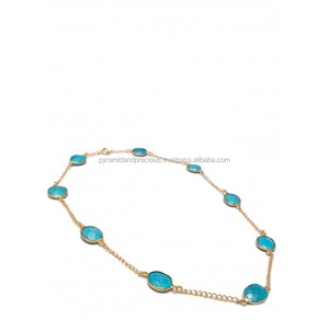 Collier en argent Sterling plaqué or, pierres précieuses, lunette Turquoise, offre spéciale - Product Image 2