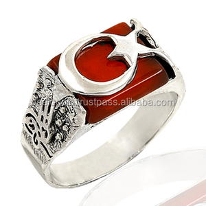 Anillo de Plata de Ley 925 para hombre, con diseño de luna, estrella, turco - Product Image 1