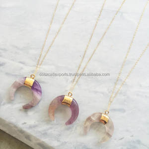 คุณภาพสูงชุบทองฟลูออไรต์ครึ่งพระจันทร์เสี้ยวสร้อยคอหินขัดสีรุ้งธรรมชาติที่น่าตื่นตาตื่นใจสำหรับงานปาร์ตี้ - Product Image 5