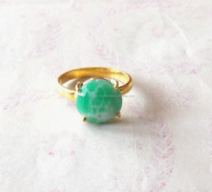 Piedra preciosa de crisoprasa natural, joyería hecha a mano, declaración, chapado en oro, plata de ley 925, piedra natal, anillo bohemio - Product Image 1