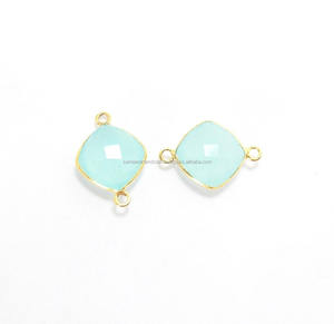 925 argent Sterling Aqua calcédoine pierres précieuses coussin forme plaqué or lunette à facettes connecteur bijoux résultats composants - Product Image 3