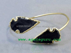 BLACK <b>OBSIDIAN</b> ARROWHEAD <b>BRACELET</b> Wholesale Gemstone Arrowhead Bangle Handmade Jewellery - Product Image 1