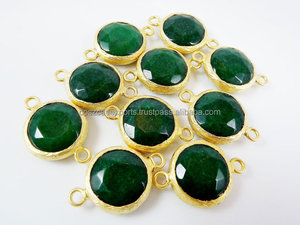Bijoux fins Connecteur rond à facettes vert émeraude Lunette plaquée or pour pendentifs et breloques Bijoux de mode en argent - Product Image 4