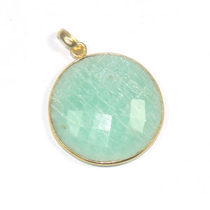 Pendentif en argent Sterling 925 d'amazonite naturelle, bijou de forme ronde en pierre précieuse verte, fait à la main, pour le vente en gros, offre spéciale - Product Image 1