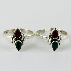 True Emotion Green Onyx_Red Onyx 925 Sterling <b>Silver</b> <b>Toe</b> <b>Rings</b> Beautiful <b>Silver</b> Jewellery <b>Silver</b> Jewellery India - Product Image 3