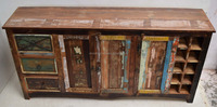 Meuble de rangement convertible pour bouteilles de vin, style industriel, en bois massif de récupération, couleur vieillie, sur mesure et réglable