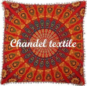 Mandala quadratisches Kissen Wurf koffer Pom Pom Ethnisches Dekor Indischer Mandala Tapisserie <span class=keywords><strong>Euro</strong></span> Sham Kissen 26 "Großer Boho Kissen bezug - Product Image 2