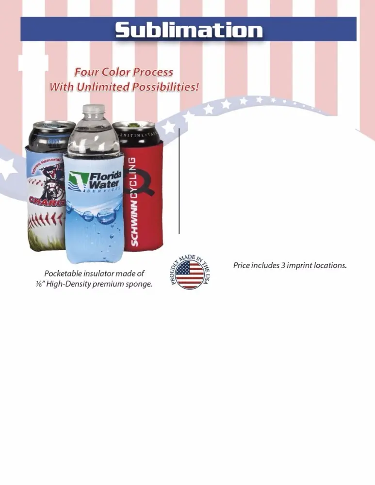 USA Made 16 oz Sublimated Collapsible Can & Bottle Insulator - made from high-density premium sponge and comes with your logo