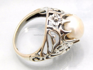 Anillo de compromiso de boda de Plata de Ley 925 certificado para mujer Adorable joyería de estilo clásico con perla piedra preciosa certificada CMA - Product Image 2