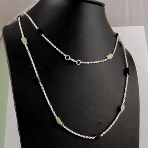 Collier pendentif en prénite noire virtuelle et spinelle noire plaqué argent avec chaîne en corde, bijoux de style bohème - Product Image 5