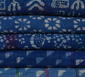 Wholesale Vintage Indigo Kantha Quilt <b>Blue</b> Colour Reversible Kantha <b>Throw</b> - Product Image 3