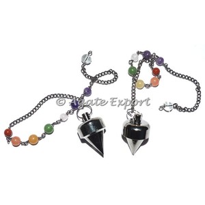 Pendule torsadée en métal noir avec chaîne Chakra, vente complet, pendule noire - Product Image 1