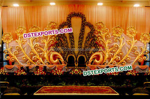 Telón de fondo de fibra dorada para escenario de boda, conjunto de decoración de fondo para escenario de boda con diseño de pavo real, Panel de fondo de último diseño - Product Image 3