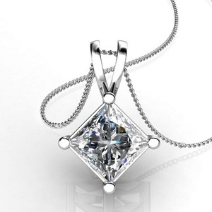 Pendentif et breloque en diamant solitaire coupe princesse en or massif 14 carats bijoux en diamant véritable haut de gamme - Product Image 1