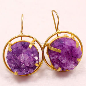 Pendientes Largos Ovalados Amarillos Elegantes de Estilo Vintage, Chapados en Oro de 18K con Ágata, Accesorio de Moda para Mujer - Product Image 2