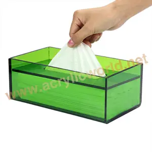 Caja de pañuelos faciales de acrílico transparente personalizada en caja de pañuelos tipo apertura inferior/estante para servilletas