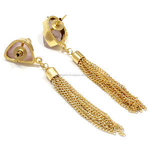 ต่างหูพู่ห้อยควอตซ์รูปกุหลาบสีชมพูสดใสดีไซน์ห่วงสวยวัสดุหลักสำหรับผู้หญิงของขวัญแต่งงาน - Product Image 3