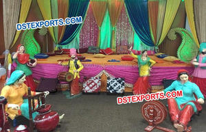 Último conjunto de escenario moderno con pilares de trabajo de corte de diamante tema Punjabi decoraciones de boda corte trabajo Palazzo para escenario de boda - Product Image 6