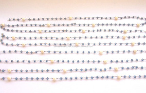 สายลูกปัดไคยาไนต์3-3.5มม. งานแฮนด์เมดโซ่ร้อยลูกประคำไข่มุกชุบทอง18K ค้นพบเครื่องประดับหินเหลี่ยมเพชรพลอยตัดงานฝีมือ - Product Image 4