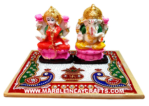 Handmade White Makrana Marble Laxmi Ganesh Sitting Statue - Product Image 3