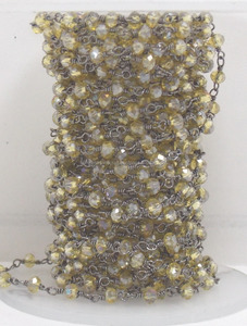 Perle enveloppée de fil de chaîne de chapelet de pierre précieuse mystique de citrine de rhodium noir à facettes avec des bijoux élégants de rondelle plaquée par or - Product Image 3