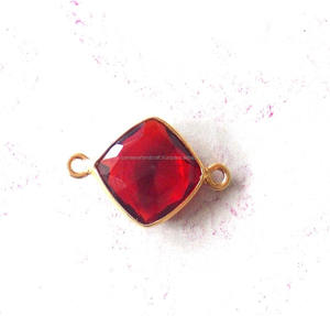 Connecteur de lunette fait main pour bijoux en pierres précieuses Quartz rubis composant en laiton plaqué or naturel pour la fabrication de colliers - Product Image 1