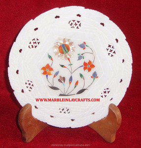 Assiette en marbre incrusté de pierres, faite à la main, magnifique - Product Image 1