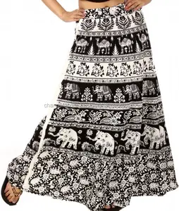 Indian Gypsy Handgemaakte Katoenen Lange Rok Boho Wrap Rond Mandala Sarong Blok Print Hippie Rok Jurk Groothandel