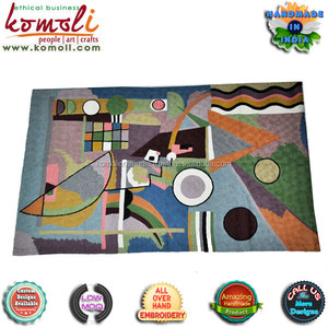 พรมขนสัตว์ลายเรขาคณิตทันสมัย ทำด้วยมือจากอินเดีย - Product Image 3