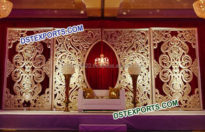 Paneles de Fondo de Madera Tallada Dorada para Bodas, Fondo de Fibra para Mandap de Boda Hindú, Fondo de Fibra Tallada Jali para Bodas en Texas - Product Image 3