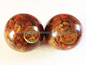 Boule d'orgone de jaspe rouge avec sculpture de vie d'arbre Style Feng Shui agate pierre précieuse mascotte gravée pierre semi-précieuse artisanat à vendre - Product Image 2