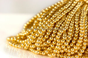 Hebra de Cuentas Redondas Lisas de Pirita Dorada de 3.5 mm, Cuentas de Cristal Amarillo Dorado, Cuentas de Piedras Preciosas de Cristal y Lampwork, Coszcalt Exports LKM02021W - Product Image 4