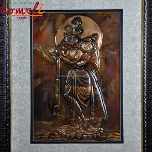 งานศิลปะโลหะทองแดงลายนูนรูปพระคริสนาและพระราดา ภาพวาดสีน้ำมันตกแต่งสไตล์โมเดิร์น งานศิลปะติดผนังทำมือสำหรับตกแต่งบ้านและวัด - Product Image 2