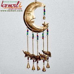 Carillons éoliens éléphant de lune et cône Art du fer pour la décoration de la maison et du jardin Carillons éoliens extérieurs d'Inde - Product Image 5