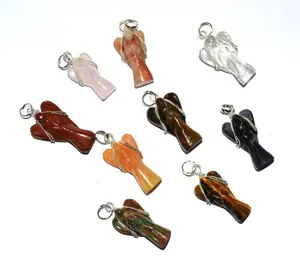 จี้รูปนางฟ้าขนาดใหญ่ของอินเดียอัญมณีกึ่งมีค่าผสมชุบทองด้วยหินโมราหลัก - Product Image 1