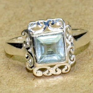 Asscher Cut Topacio azul Piedra preciosa Plata de Ley 925 Anillo de moda hecho a mano Ajuste de bisel elegante Regalo de boda o fiesta - Product Image 1