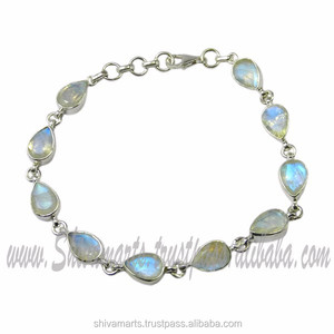 กำไลข้อมือพลอยสีรุ้งลายมูนสโตน925ทึบสร้อยข้อมือเงินแท้ขายส่ง - Product Image 2