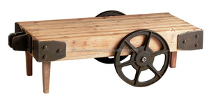 โต๊ะกาแฟไม้ลอฟท์อุตสาหกรรมรถเข็นบนล้อเฟอร์นิเจอร์บ้านสไตล์จ๊อดปูร์สำหรับห้องนั่งเล่นและห้องรับประทานอาหารการก่อสร้างโลหะ - Product Image 3