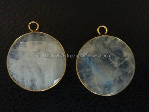 Colgantes de Plata de Ley 925 Bañados en Oro con Piedra Lunar Arcoíris y Engaste de Bisel para Fiesta - Product Image 5