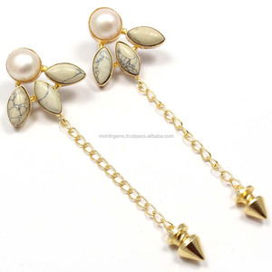 ต่างหูเม็ดเดี่ยวไข่มุกควอตซ์ขนาดเล็กยอดนิยมของผู้หญิงหินกึ่งมีค่าสำหรับงานแต่งงานงานครบรอบงานหมั้นทำจากอัลลอย - Product Image 3