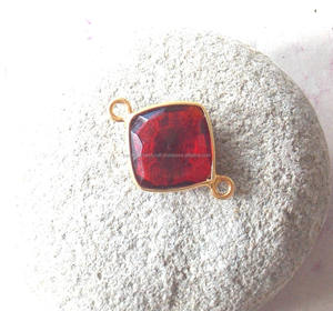 Connecteur de lunette fait main pour bijoux en pierres précieuses Quartz rubis composant en laiton plaqué or naturel pour la fabrication de colliers - Product Image 3