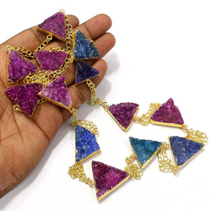 Collar de declaración de diamantes chapados en oro de 22K, cadena larga y fina, estilo religioso, ágata de azúcar de latón para aniversarios, aleación de regalo - Product Image 2