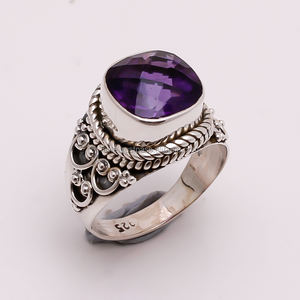 Anillos de Plata de Ley 925 Hechos a Mano en India con Amatista Clásica, Regalo de Boda, Compromiso, Fiesta, Fabricante Artesanal - Product Image 1