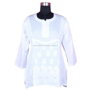DR176 Stylish Lucknow Chicken Kurta/Tuniques Taille S, M, L, XL, XXL Tunique de chemise en coton Chikankari Les femmes portent des broderies décontractées - Product Image 1