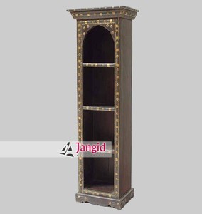 Librería/Estantería de madera vintage con vitrina y cuatro niveles de estanterías de madera con herrajes de latón, mueble de biblioteca para el hogar, hotel, casa de campo. - Product Image 3