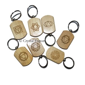 Wholesaler and Supplier of Chakra Wood Keychain : Natural Engraved Chakra Wood Set - Product Image 1