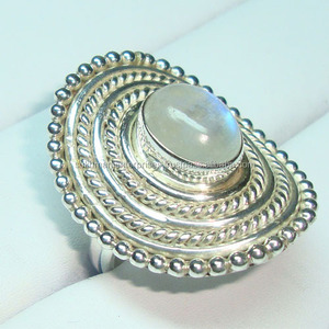 Diseño Vintage estilo chic Arco Iris piedra lunar esterlina 925 étnico anillo de plata eternidad vermeil boda anillo de racimo - Product Image 1