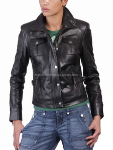 Veste en cuir de motard élégante pour femmes en peau de mouton douce pour l'hiver et une tenue décontractée avec fermeture à glissière tendance et design ajusté - Product Image 4